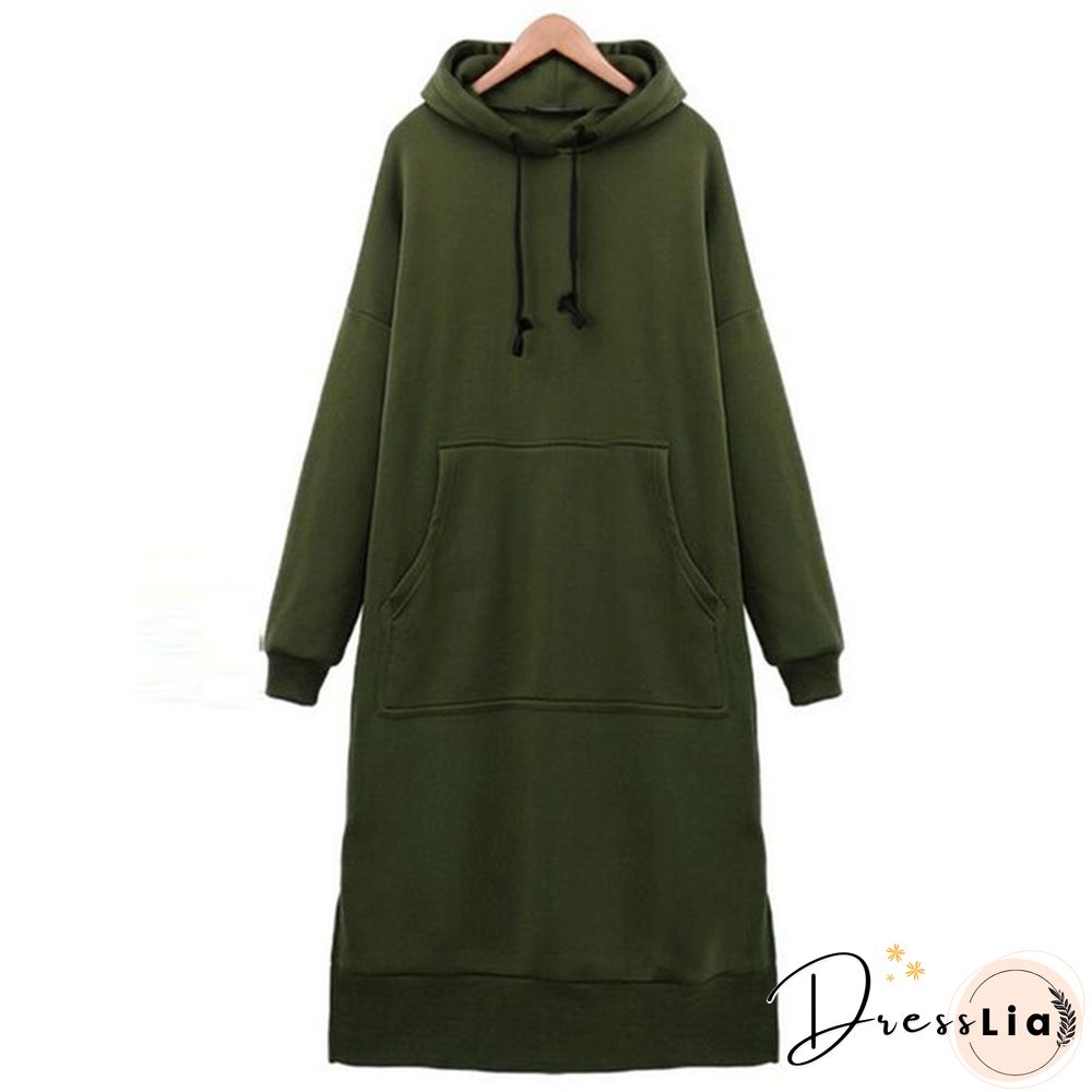 Women Plus Size Spring Autumn Casual Long Pullover Fleece Hooded Sweatshirt Dress L-5Xl