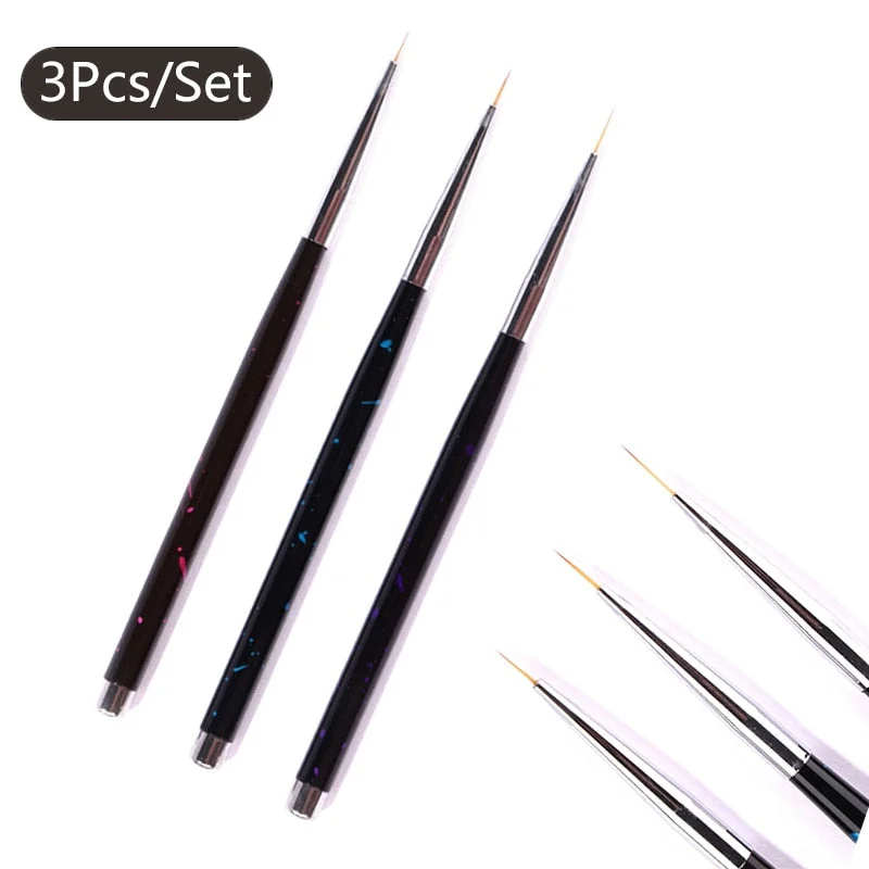 3pcs French Stripe Nail Art Liner Brush Set 3D Tips Ultra-thin Line Drawing Pen UV Gel Brushes Acrylic Extension Brush Pen Tools-Nail Inspo