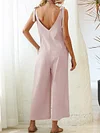 Solid Color Lace-Up Jumpsuits
