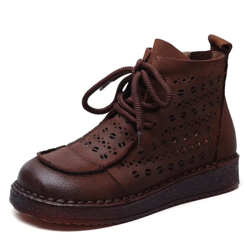 Yyvonne Layer Of Cowhair Retro Hollow High Help Cool Boots Women's Shoes 2025 New Comfortable Flat Bottoms
