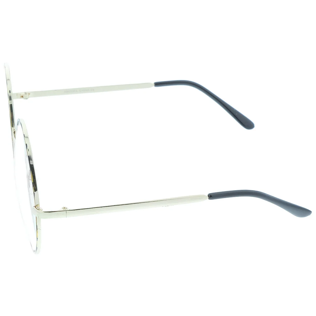 Oversize Metal Frame Slim Temple Clear Lens Round Eyeglasses 60mm
