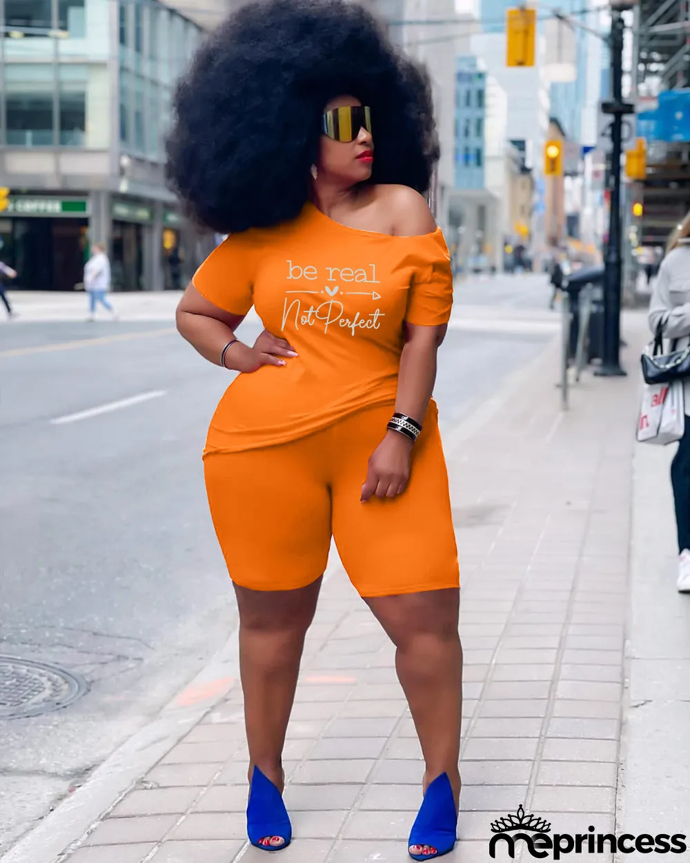 Plus Size Casual Letter Print Short Sleeve Shorts Two Piece Sets