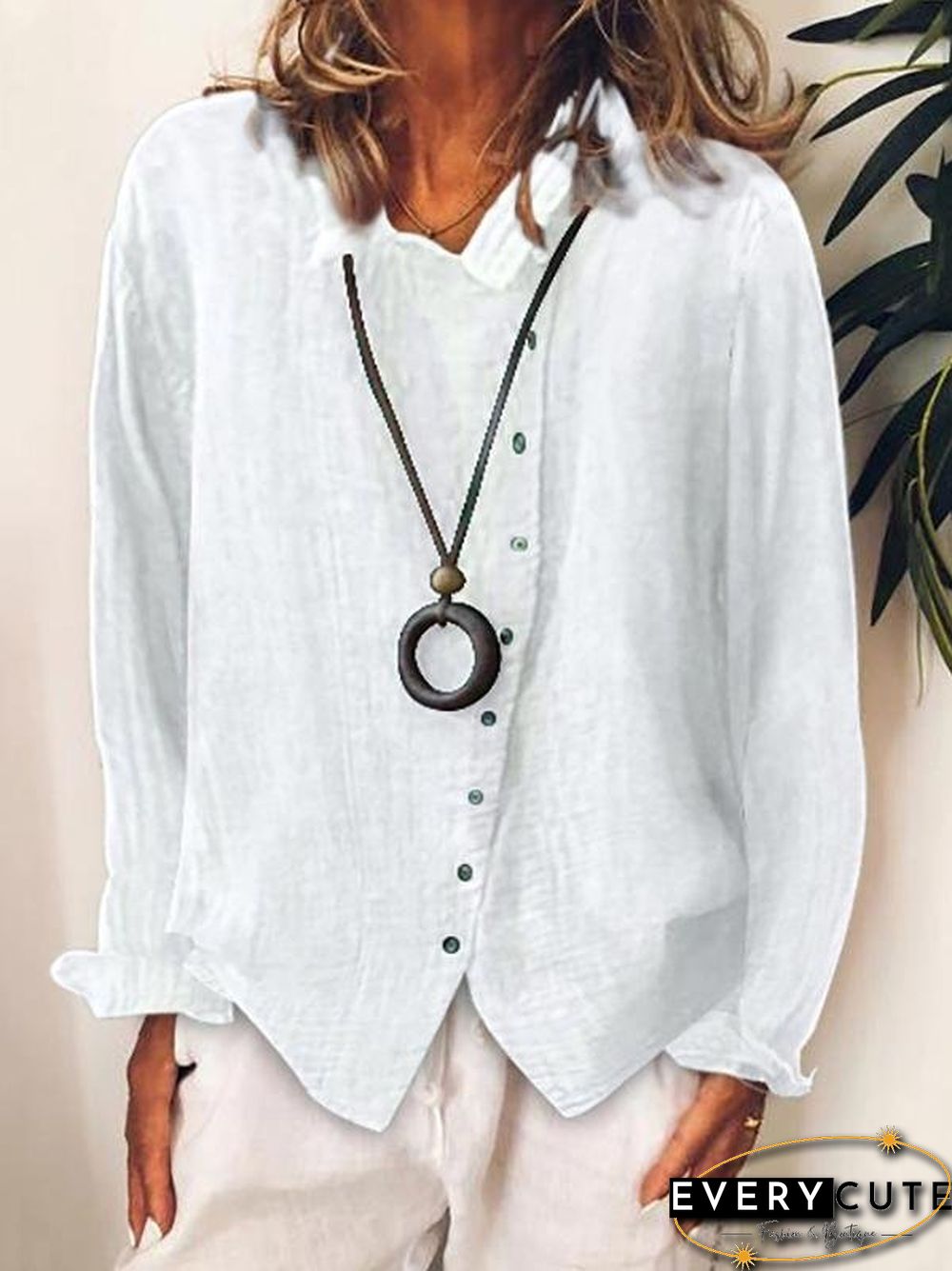 Loose Solid Buttons Long Sleeves Blouses