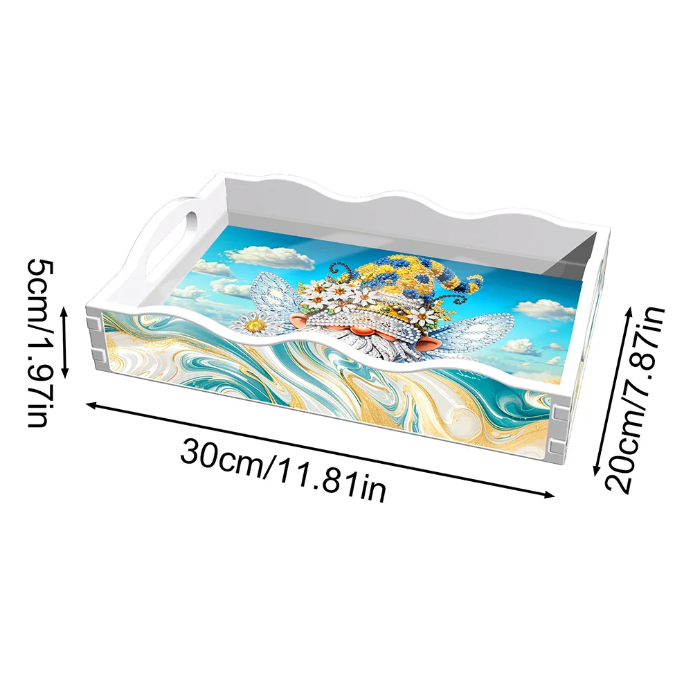 Acrylic Gnome DIY Diamond Decorative Serving Tray with Handle for Home Decor