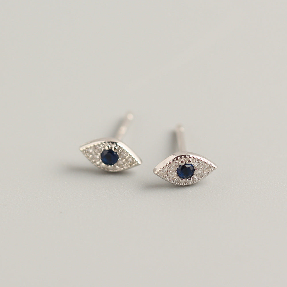 925 Sterling Silver Niche Eye Silver Diamond Inlay Stud Earrings