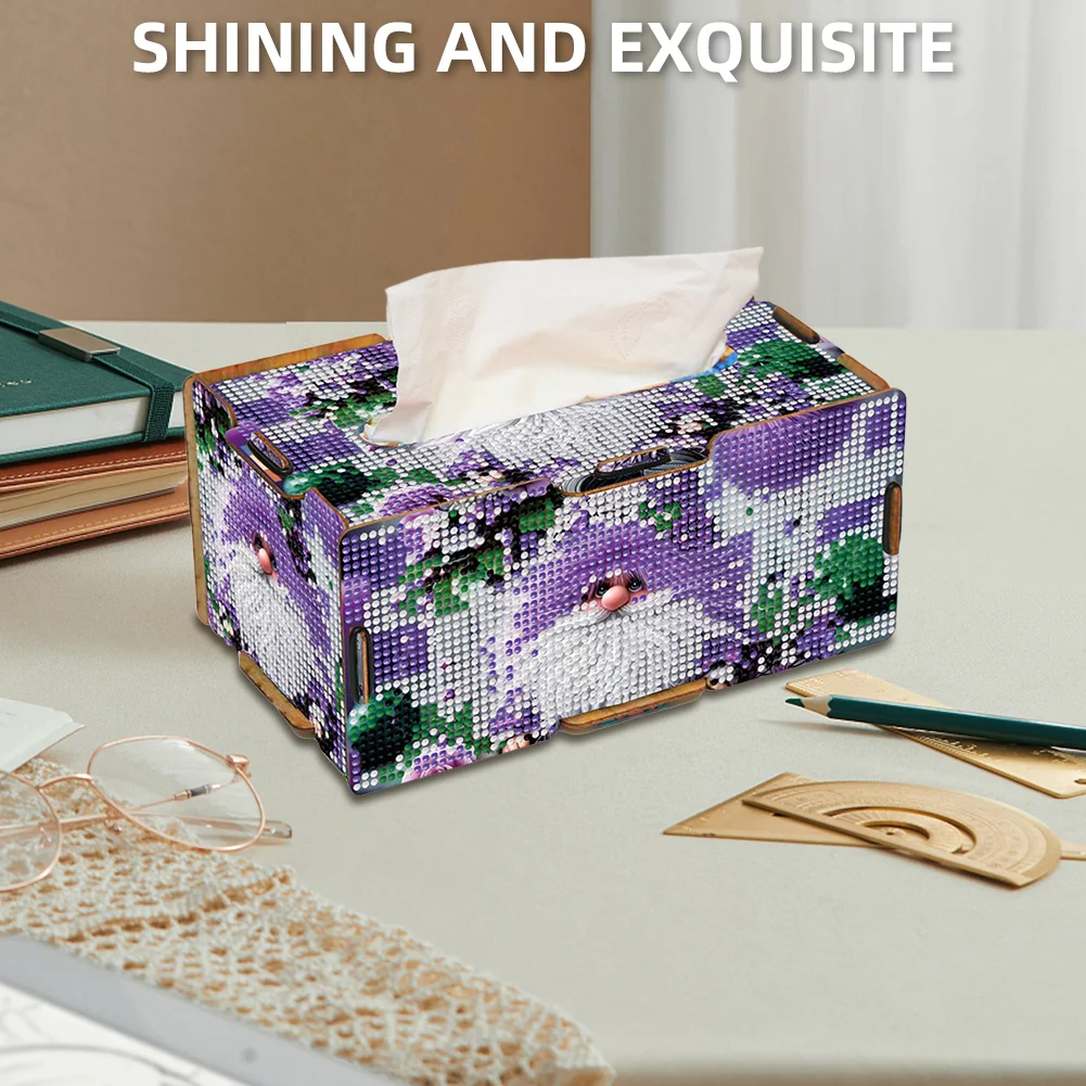 Purple Gnome Diamond Painting Tissue Box Wooden Diamond Art Tissue Storage Box