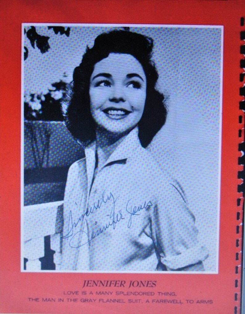 JENNIFER JONES 9x12 book page signed with fountain pen in 1960 wcoa