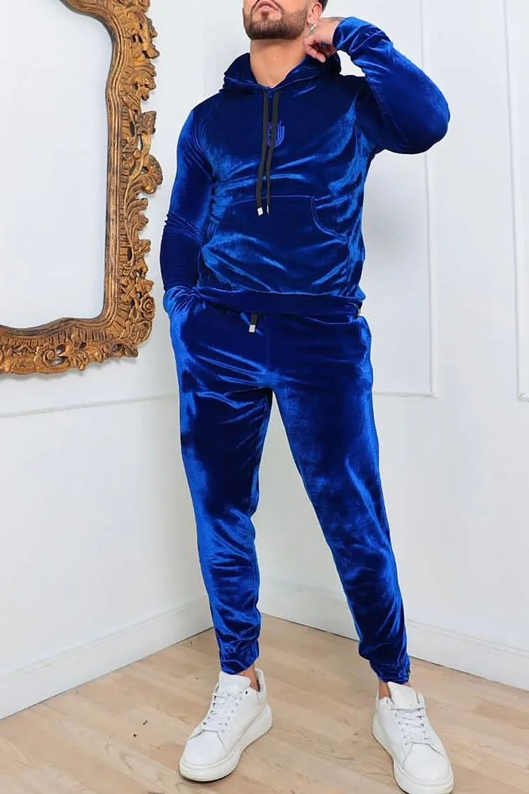 Casual Velvet Hoodie Pants Two Piece Set