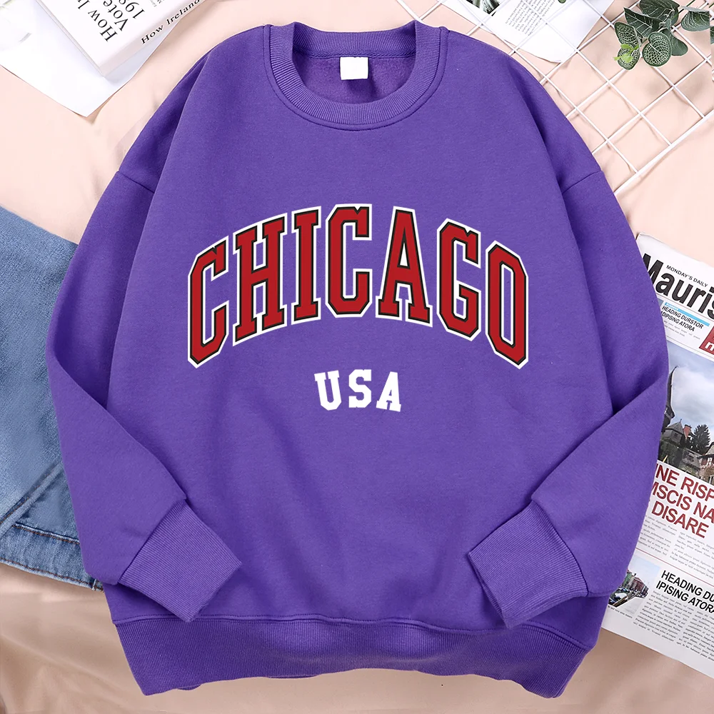 Unisex Chicago Usa Classic City Graphic Printed Casual Pullover Sweatshirt