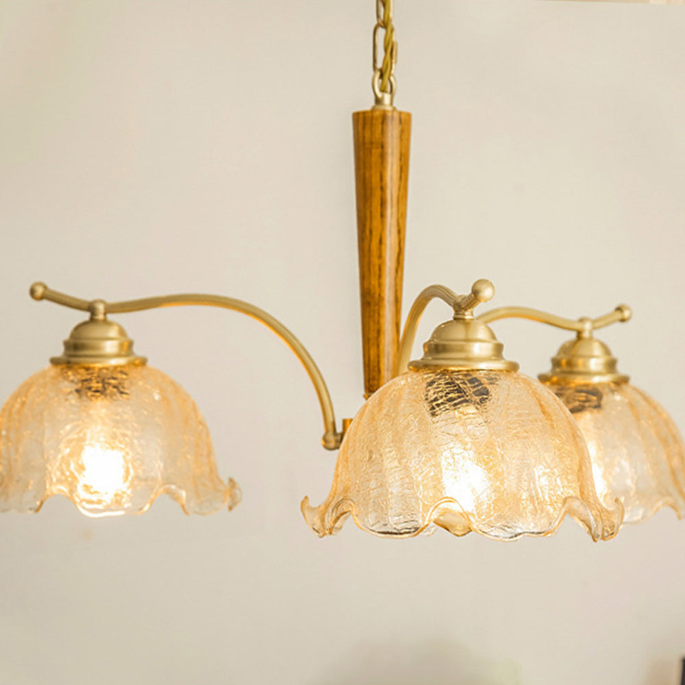 Vintage Petals All Copper Log Glass 3/5 Light Chandelier