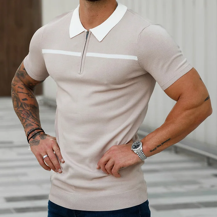 Men's Color Blocking Casual Short Sleeve Polo Shirt