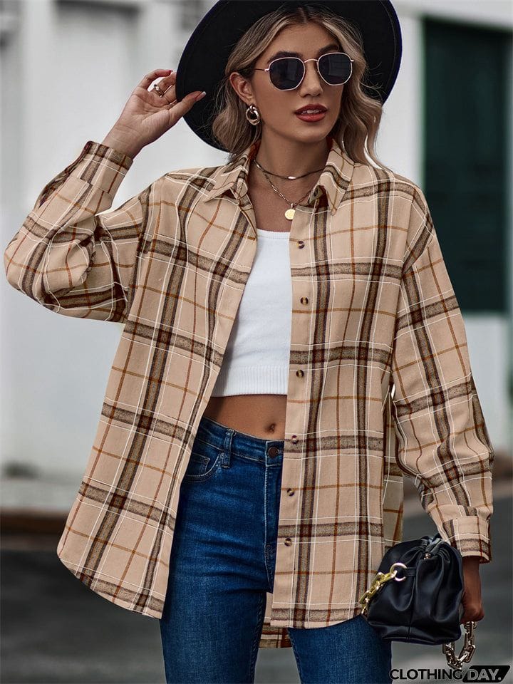 New Autumn Plus Size Extra Loose Plaid Soft Women Blouse