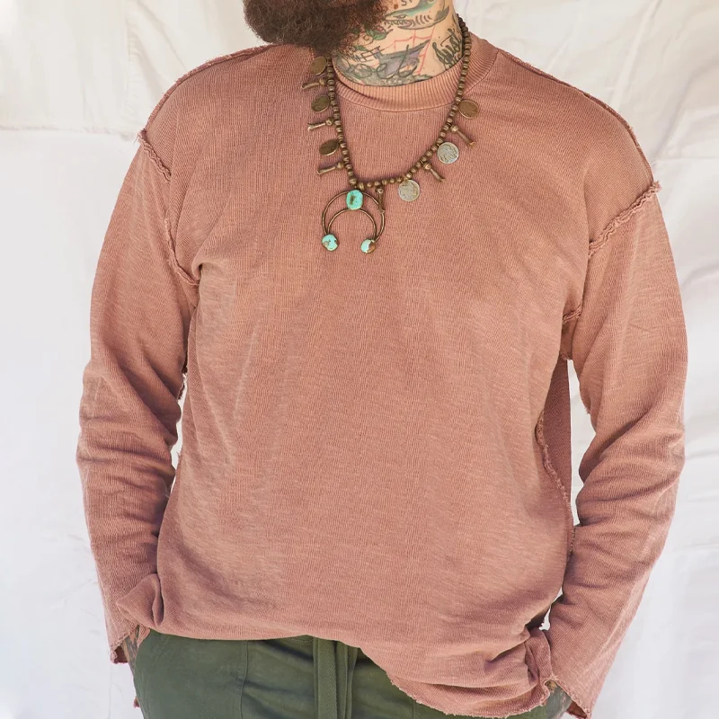 Casual Cotton Gray Pink Long Sleeve T-Shirt
