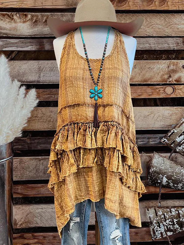 Women‘s Vintage Floral Layered Tank Dress