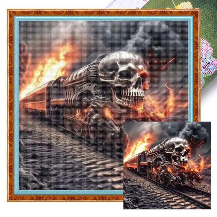 【DIY Brand】Skeleton train 40*40cm 11CT Stamped Canvas Cross Stitch gbfke