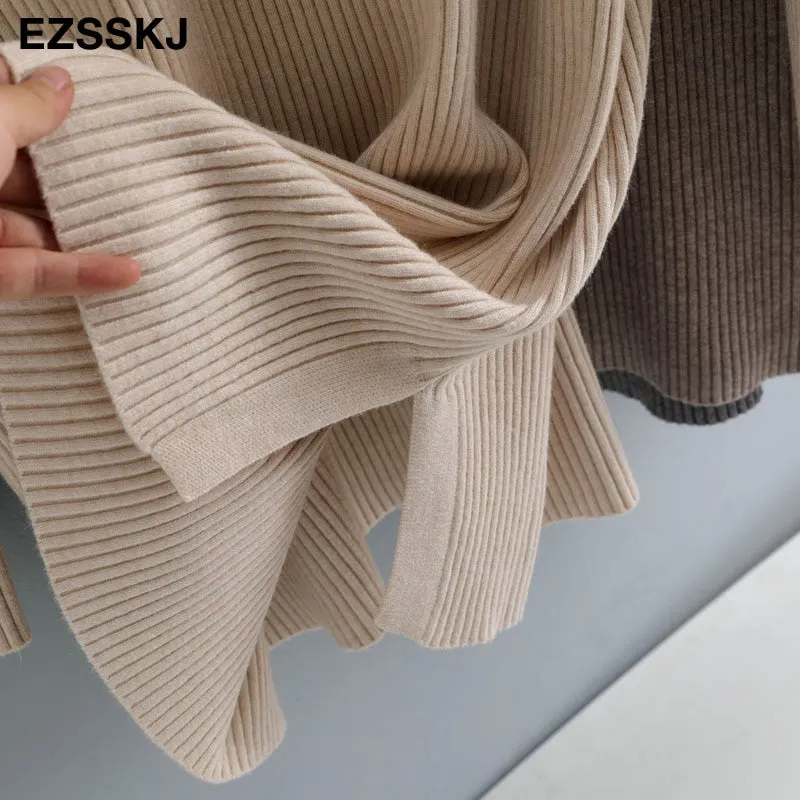 autumn winter thick women's sweater 2020 loose warm oversize Sweater Pullover button women's turtleneck sweater long sleeve