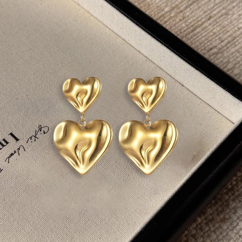 1 Pair IG Style Elegant Heart Shape 304 Stainless Steel Drop Earrings