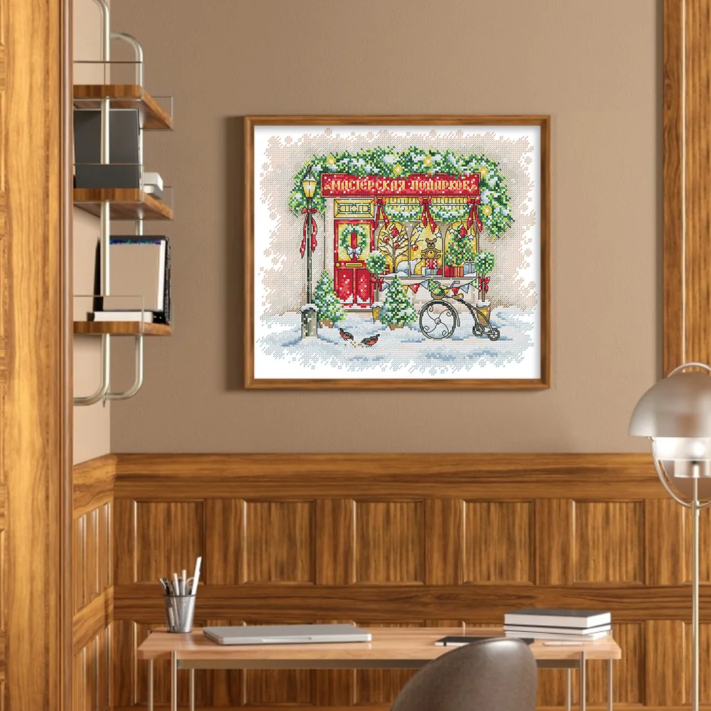 DIY Stamped Cross Stitch 14CT Partial Embroidery 34*30cm - Christmas Window