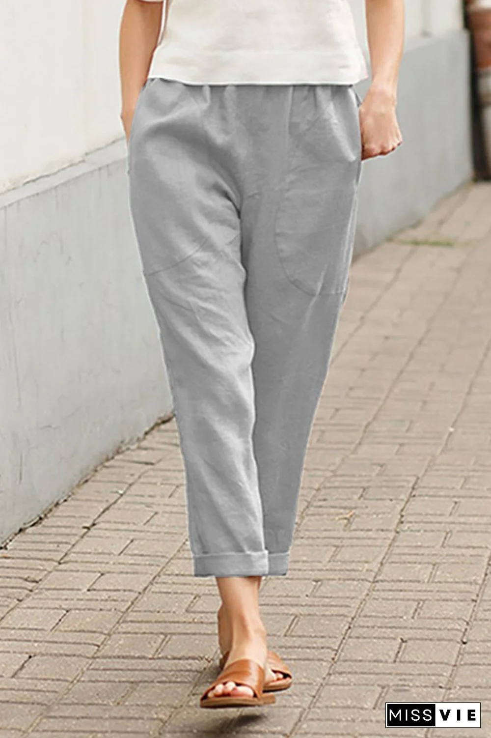 Casual Solid Patchwork Harlan Mid Waist Harlan Solid Color Bottoms(7 colors)