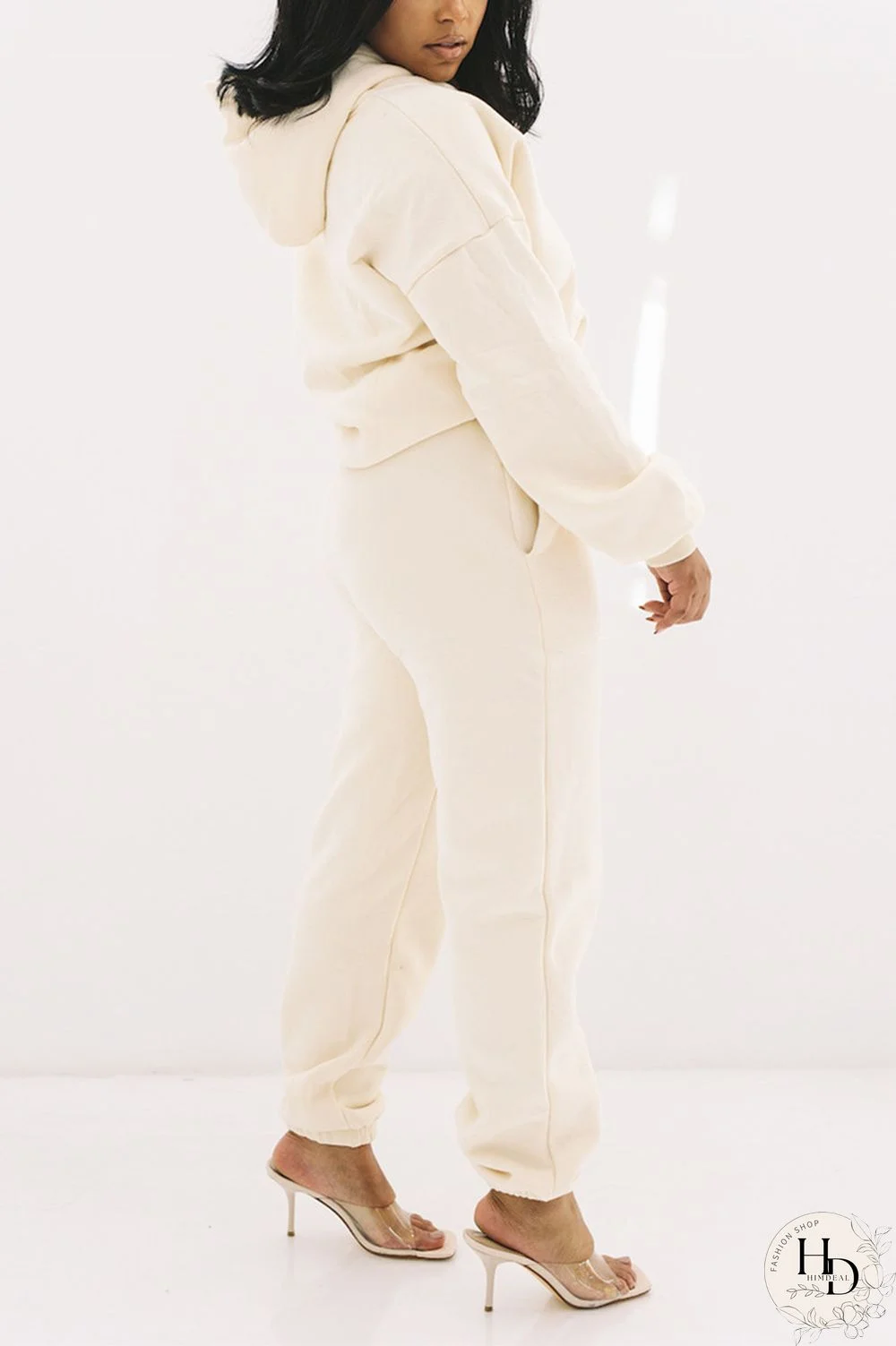 White Fashion Casual Solid Basic Hooded Collar Long Sleeve Two Pieces