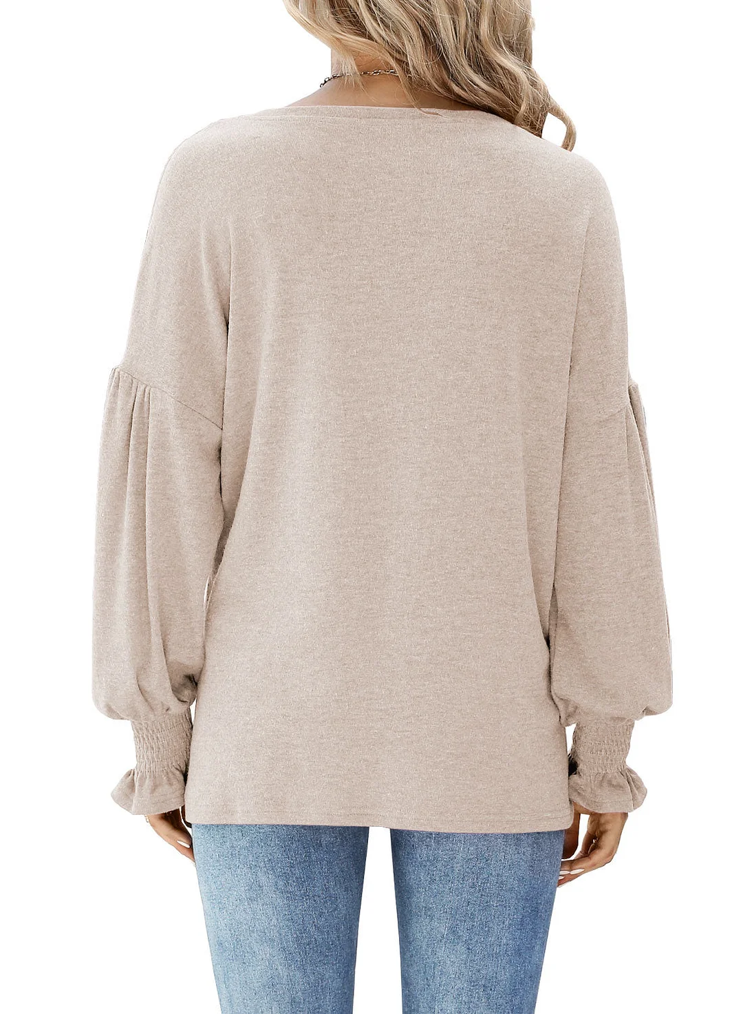 MIHOLL Womens Long Sleeve Top Crew Neck Ruffle Lantern Sleeve Casual Loose Blouse T Shirts