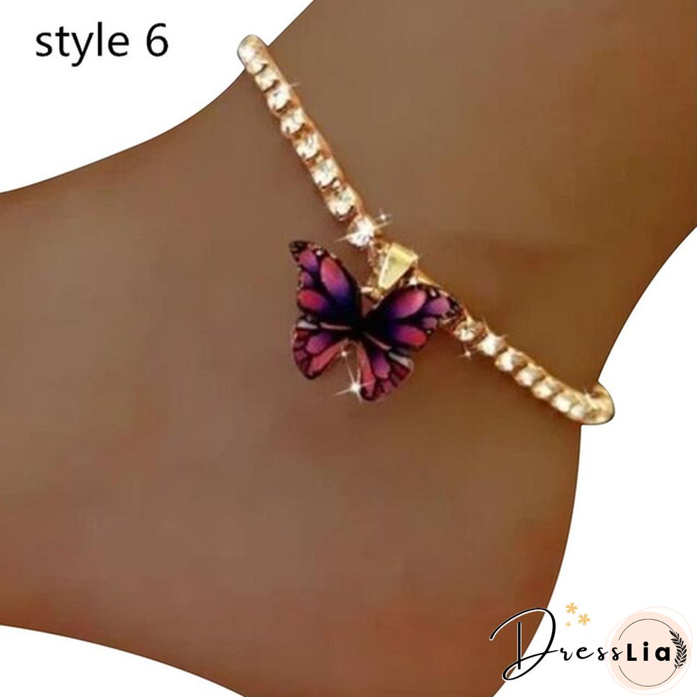 Style Butterfly Pendant Anklet for Women Beach Foot Jewelry Crystal Chain Anklets Bracelet