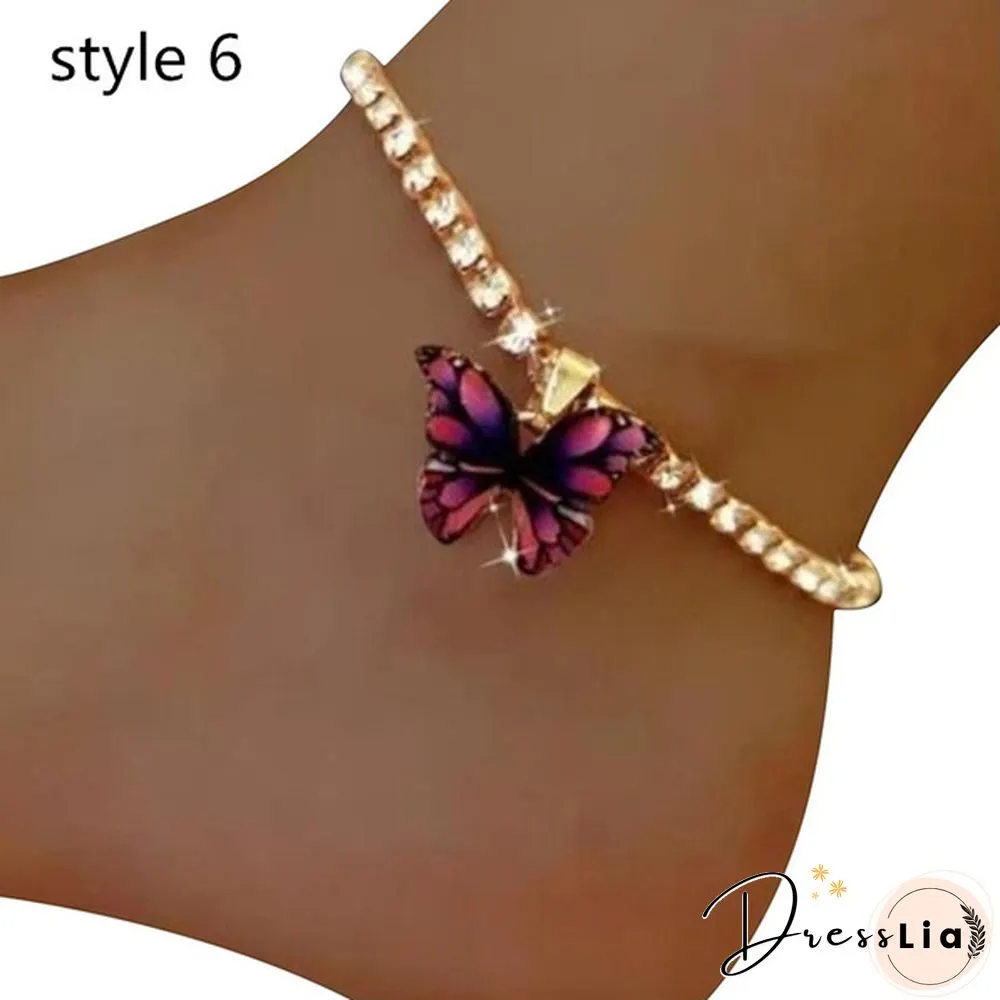 Style Butterfly Pendant Anklet for Women Beach Foot Jewelry Crystal Chain Anklets Bracelet