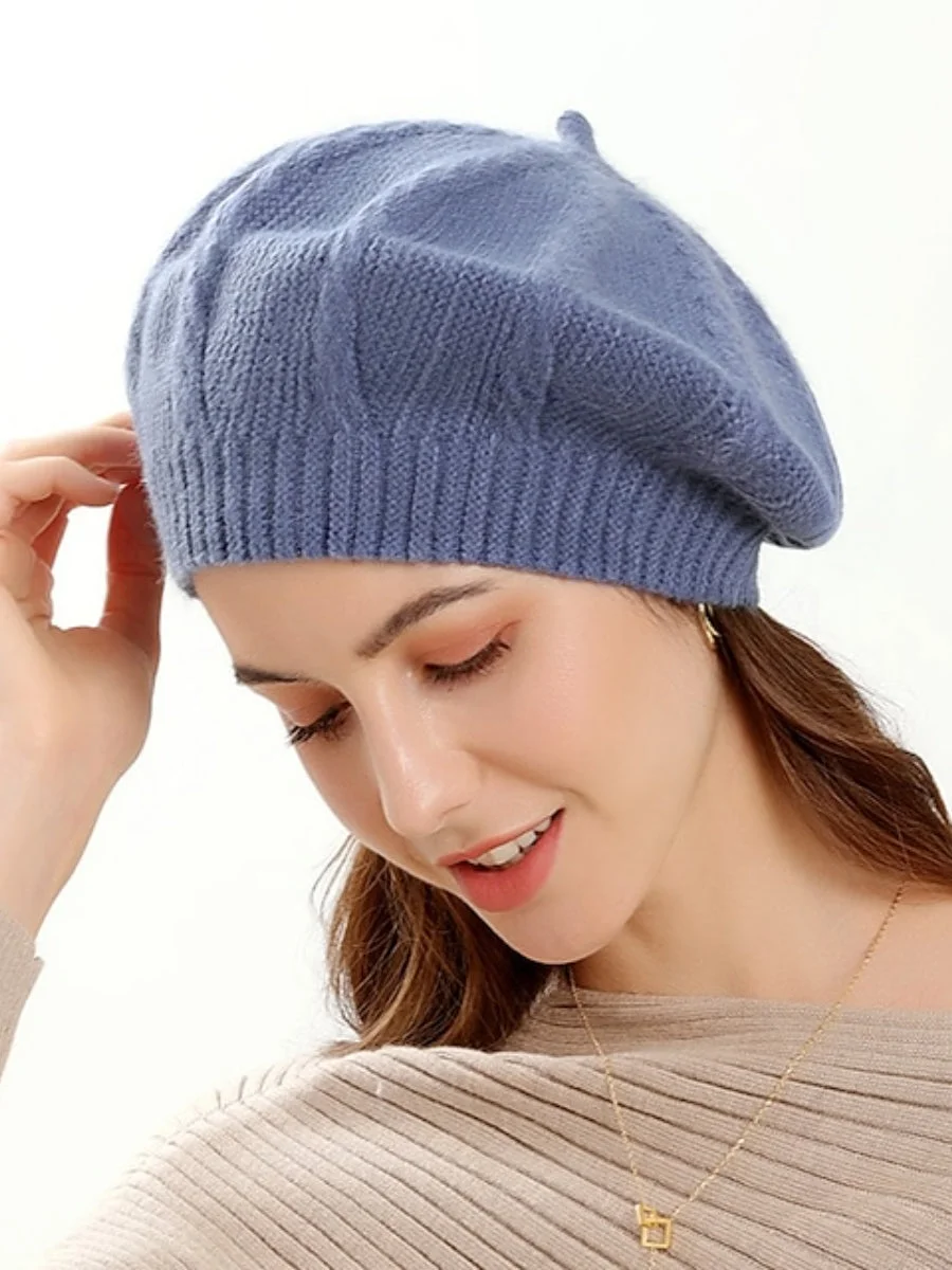 Women's Classic Beret Hat Pure Color Fashion Wool Newsboy Cap