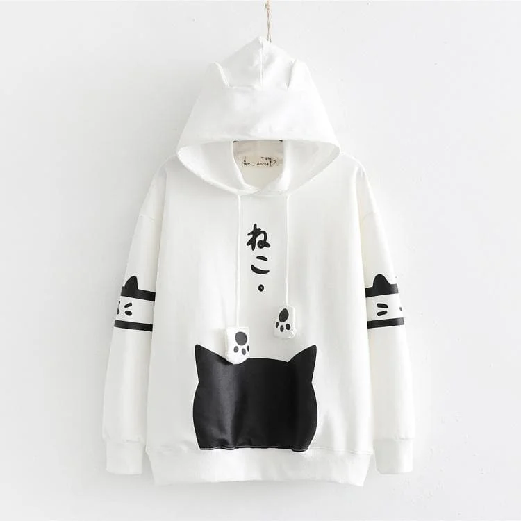 Black/White Cat Printing Hoodie Pullover SP1812448