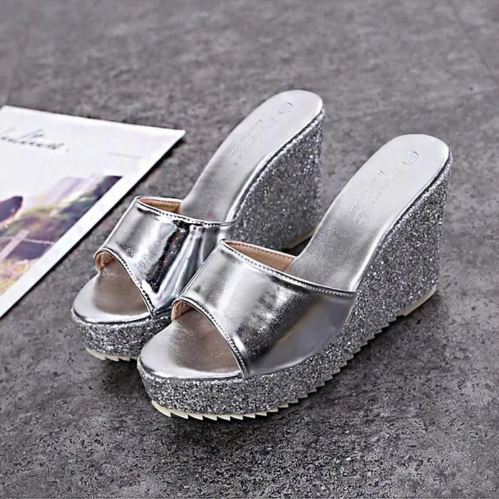 2021 Summer New Platform Wedge Sandals For Women's With Sequins  Fish Mouth Word slippers