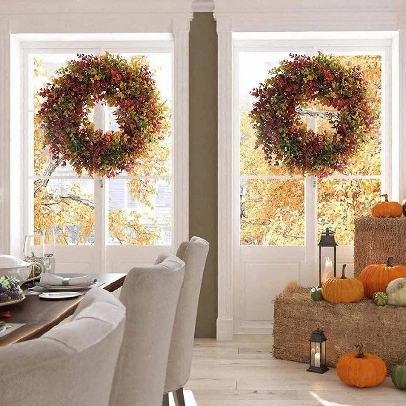 Artificial Red Boxwood Wreath Fall Wreaths 2021