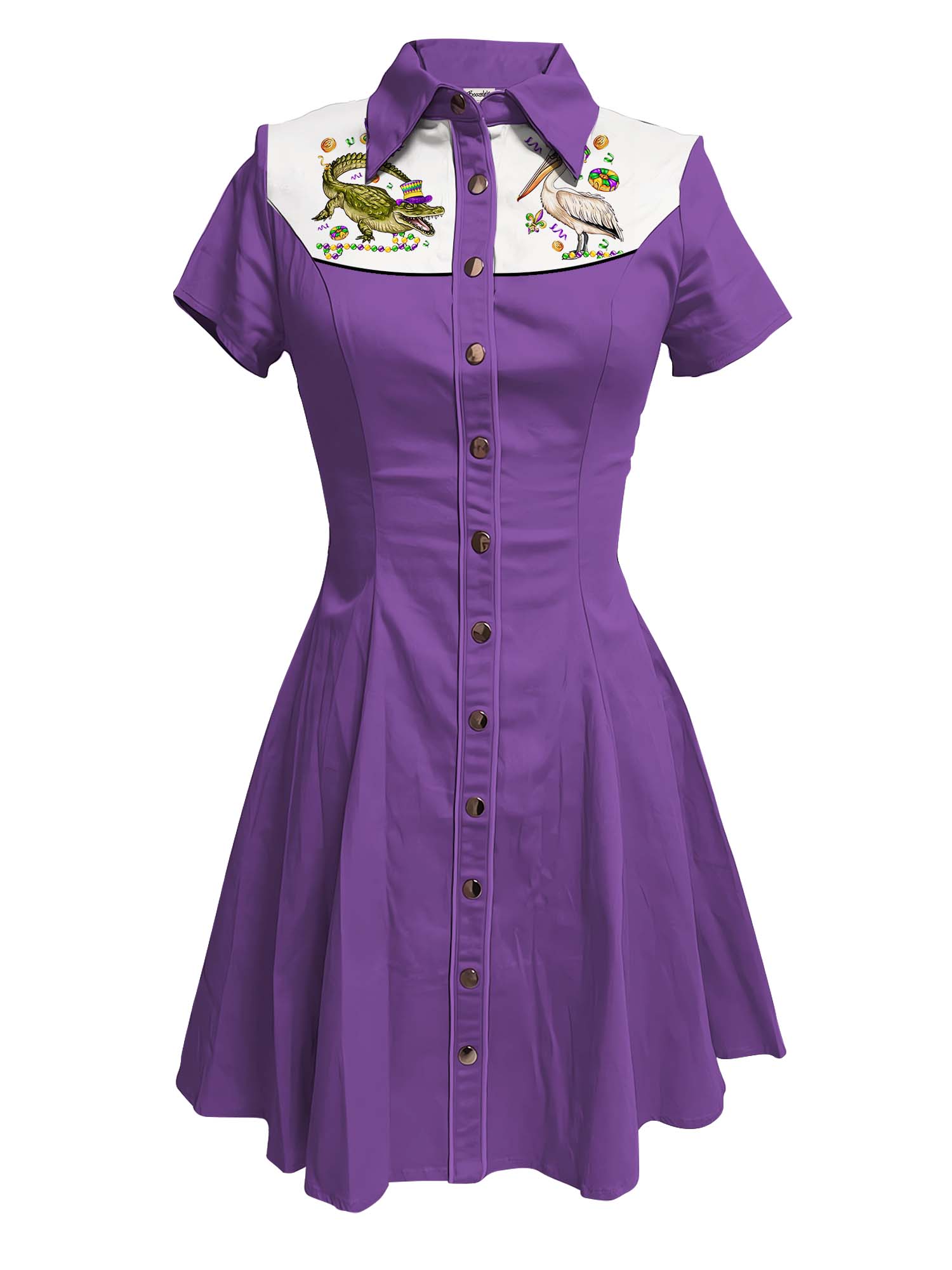 Mardi Gras Crocodile And Pelican - 100% Cotton Dress