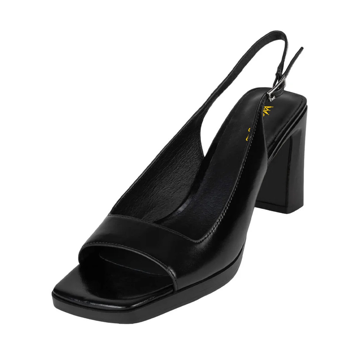 Vegan Leather Open Square Toe Platform Slingback Black Heels Sandals Nicepairs