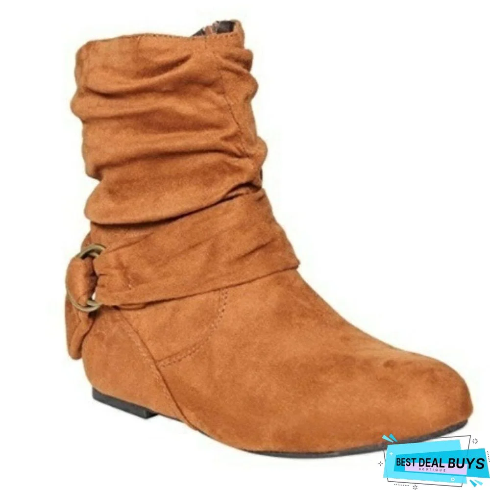 Autumn and Winter New Flat-Bottomed Boots European and American Plus Size Ladies Boots Suede