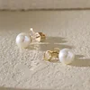14K Yellow Gold Near-round Fresh-water Pearl Etud Earrings