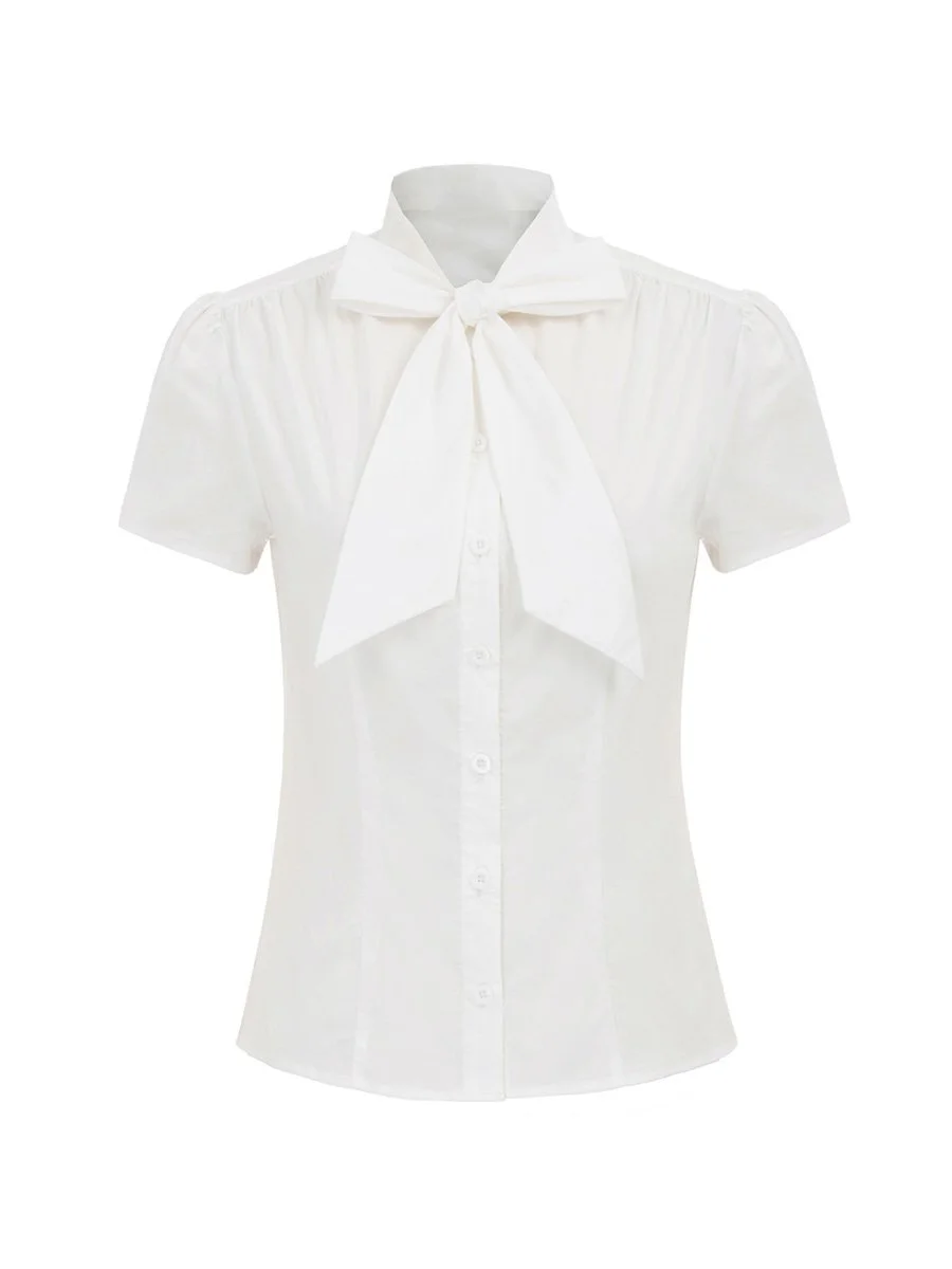 1960s Short Sleeve Blouse for Office Lady with Bow Tie