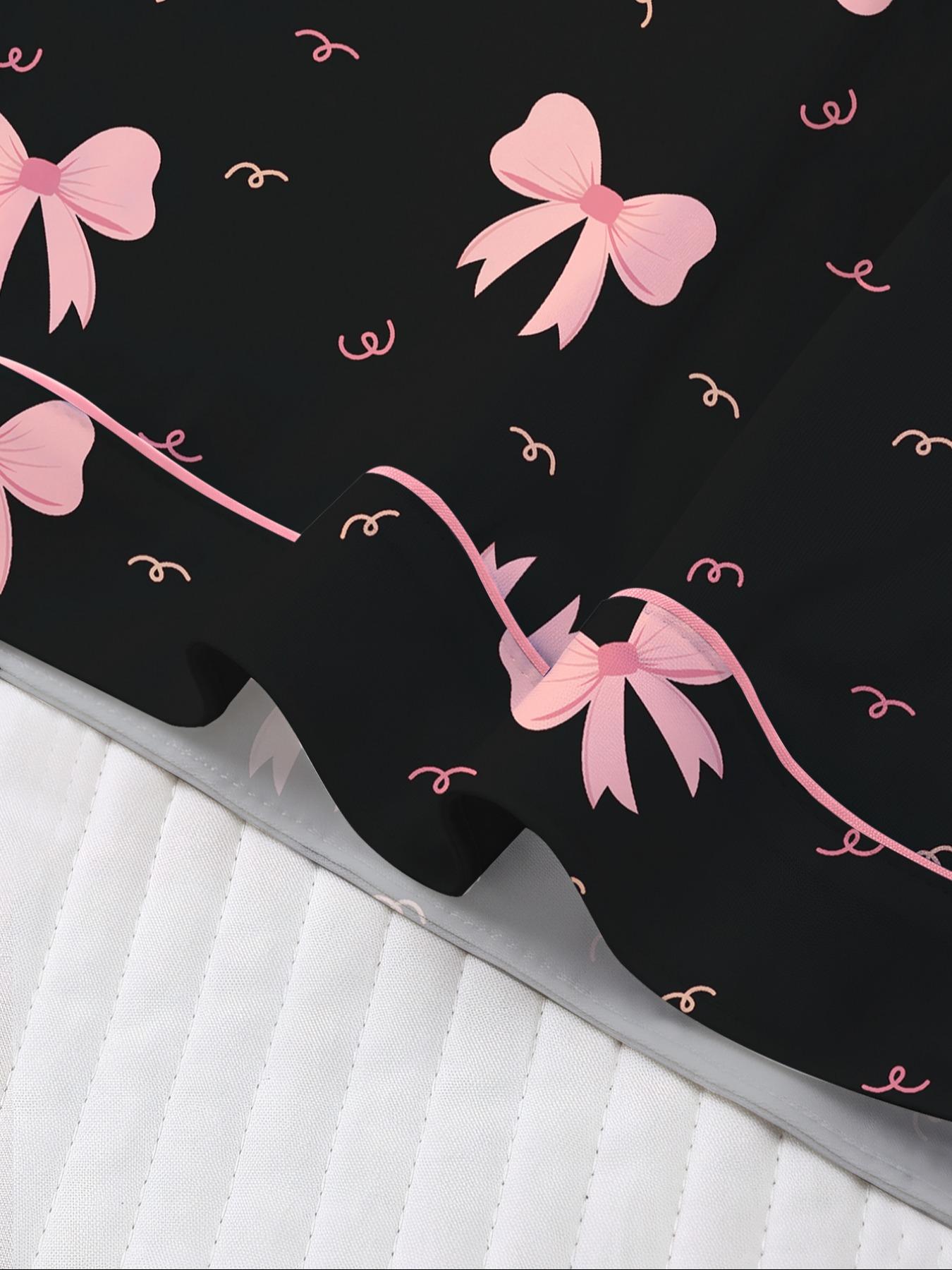 Women's Valentine's Day Sleepwear Set, Bow Print Pajamas, Short Sleeve Button-Up Top & Elastic Shorts, Casual Home Wear Loungewear