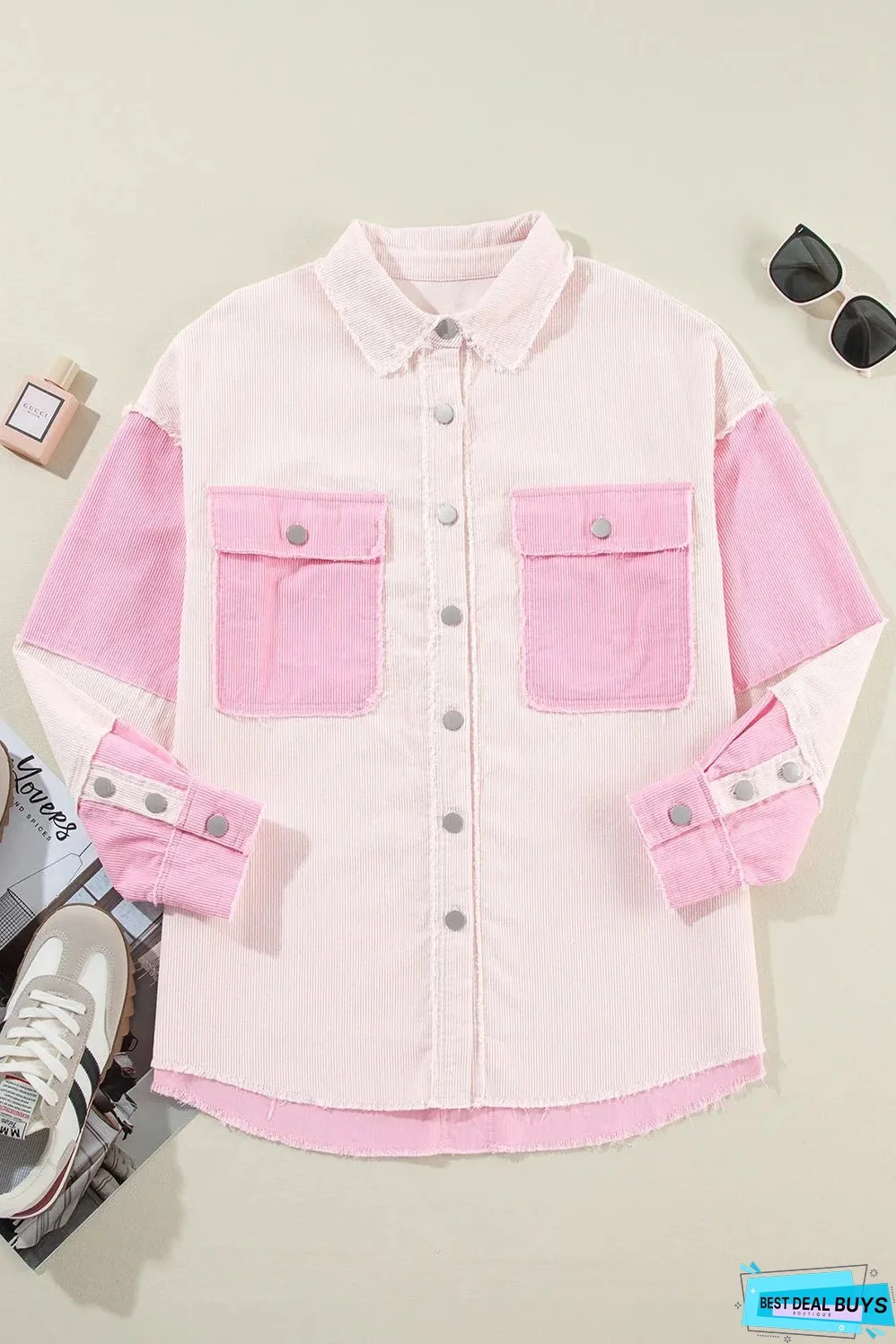 Delicacy Two-tone Color Exposed Seam Corduroy Shacket