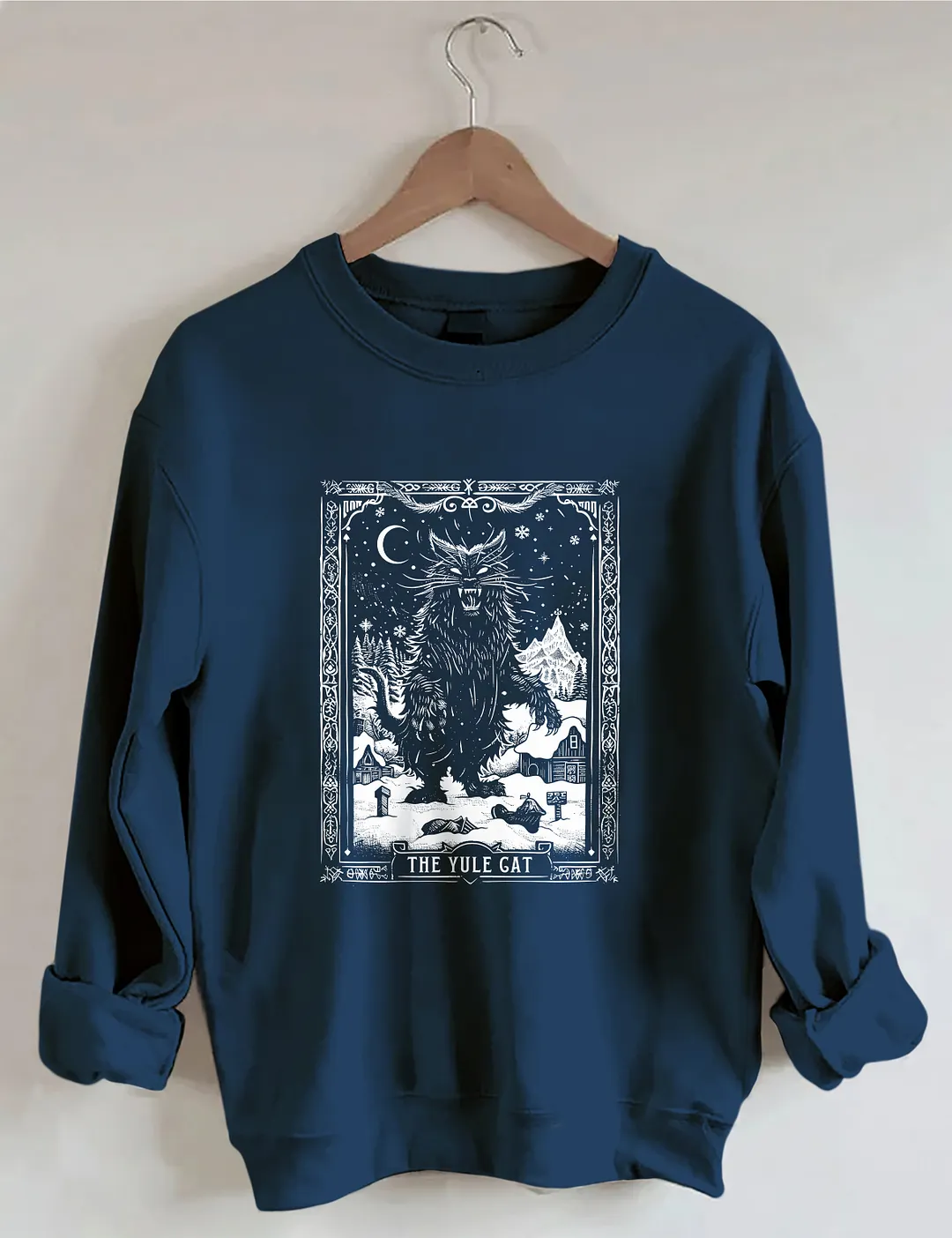 The Yule Cat Tarot Card Goth Christmas Sweatshirt