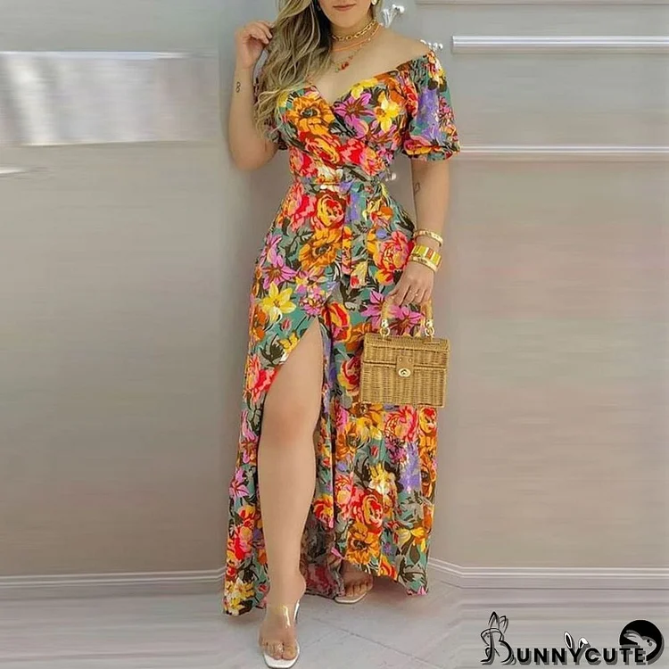 floral print v-neck side dress