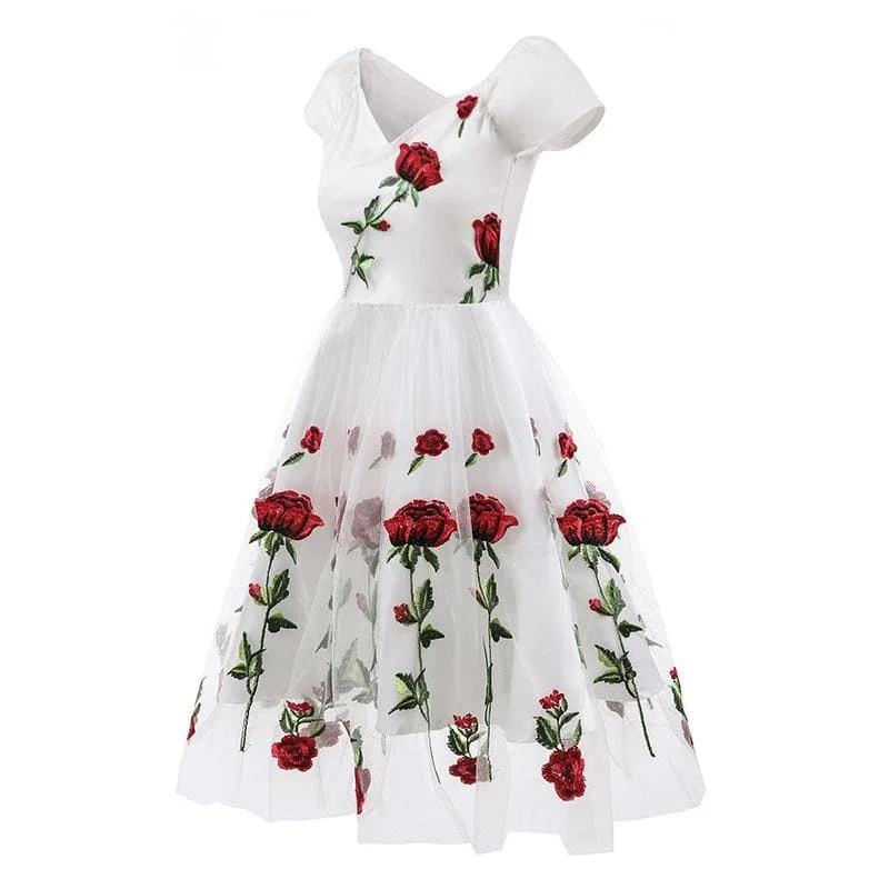 1950s Rose Embroidery Dress SP14759