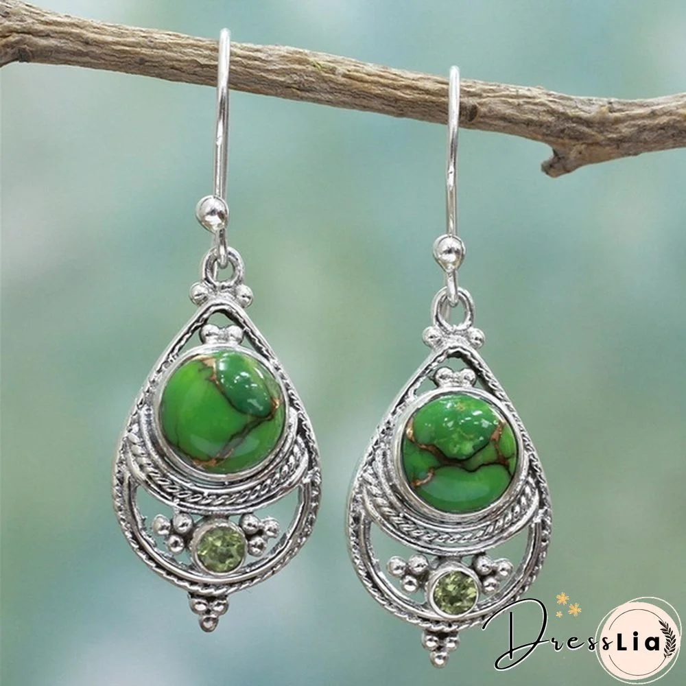 Antique 925 Sterling Silver Natural Turquoise Earrings Vintage Women Engagement Wedding Party Pendant Earrings