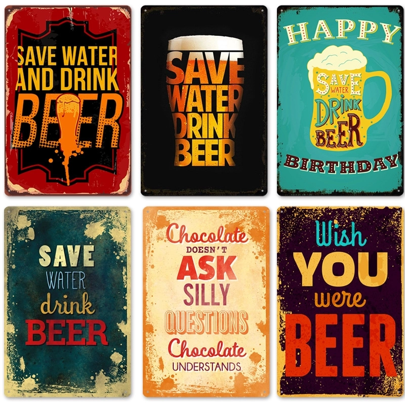 Beer Vintage Tin Painting Bar Background Wall Decoration Painting Home Frameless Iron Pendant