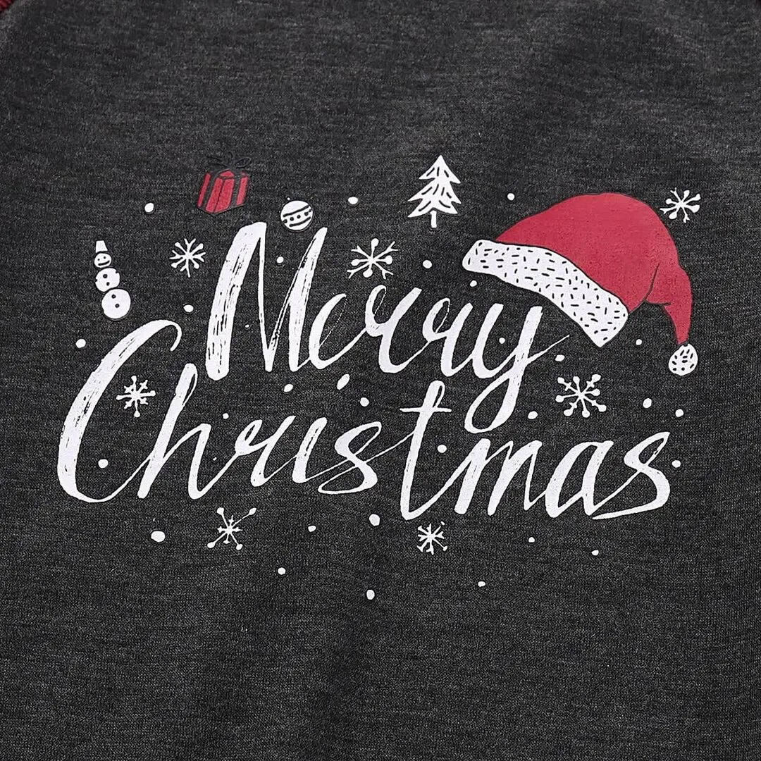 Christmas Hat Print and Buffalo Plaid Family Matching Pajamas Sets