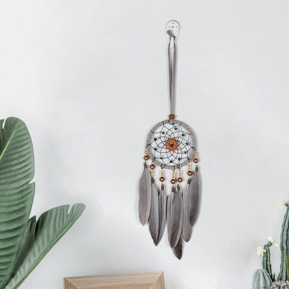 Grey Feathers Beads Pure Handmade Dream Catcher Door Wall Hanging Pendant