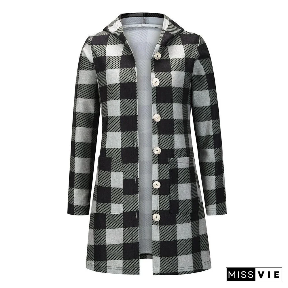 Casual Outerwear Female Plaid Jacket Long Hoodie Women Autumn Winter Coat Long Sleeve Chaqueta Lady Jackets Coats