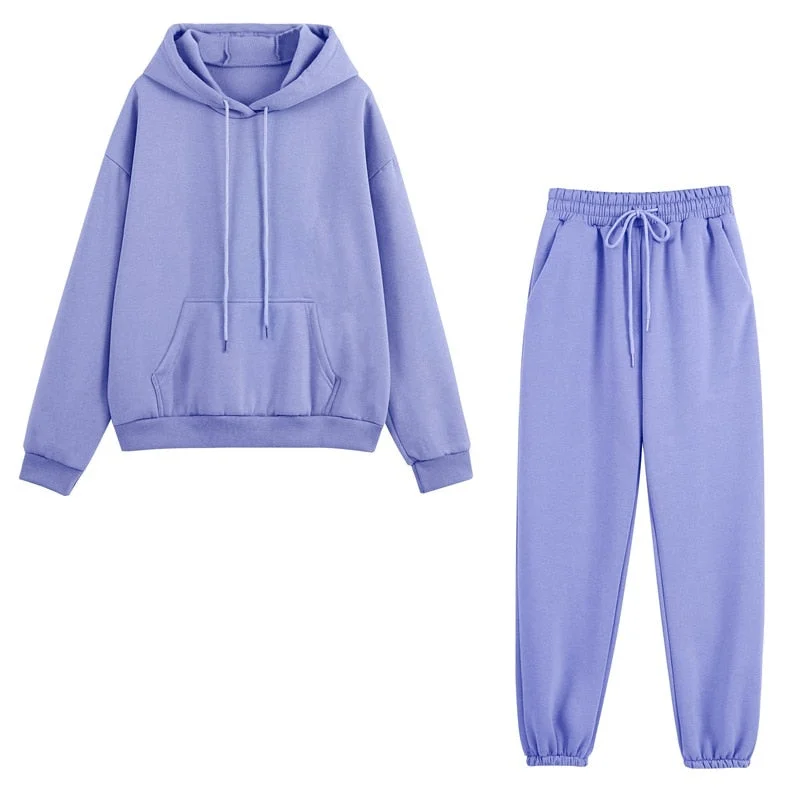 New Tracksuits Women Casual Solid Long Sleeve Hoodie Pants Set  Autumn Winter Fleece Warm Suit Female Sportwear Hooded Outfit
