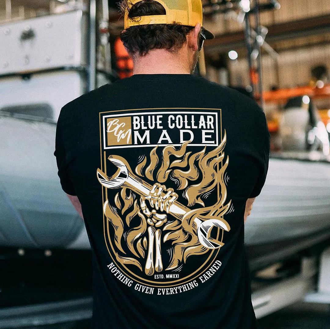 BLUE COLLAR MADE Bone Hand&Wrench Print Men's T-shirt