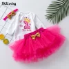 Baby Girl Birthday Valentine Outfit Lovely Embroidered Letters 2 Pcs Sets
