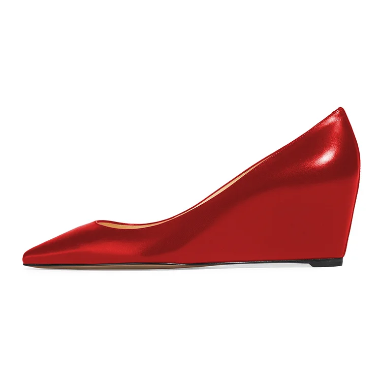 Red Pointy Toe Wedges Heels Commuting Office Heels for Women |FSJ Shoes